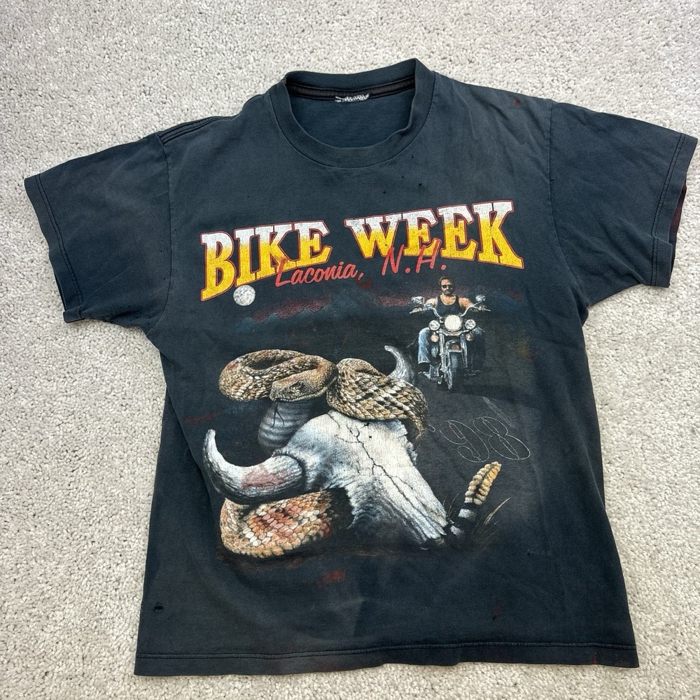 VTG Laconia NH 1999 Bike Week Faded Rattlesnake Biker Tradition T-Shirt Size S